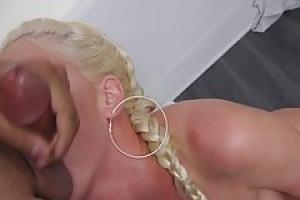 Passionate blonde lady with big tits is sucking cock and getting a facial cumshot as a reward