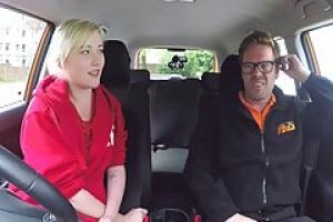 Naughty blonde is fucking her teacher instead of learning to drive  because she is horny