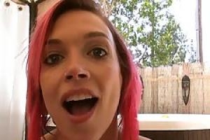 Gorgeous  tattooed woman with pink hair  Anna Bell Peaks likes to suck dick and fuck guys