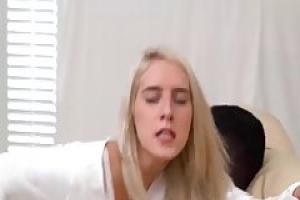 Astonishing blonde is getting fucked in the living room  while her boyfriend is on his way home