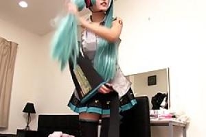Japanese chick with green hair  Kiritani Yuria likes to masturbate in front of the camera