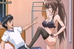 Hentai bitch with huge titties is playing with her big cock friend