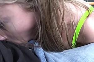 Petite blonde slut got fucked in the back of a taxi  in the middle of the day
