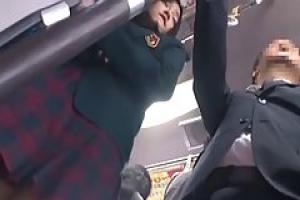 Japanese babe is getting molested in the bus and it looks like she likes it