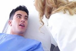 Busty blonde doctor  Alexis Fawx is having sex with her skinny patient  in the hospital